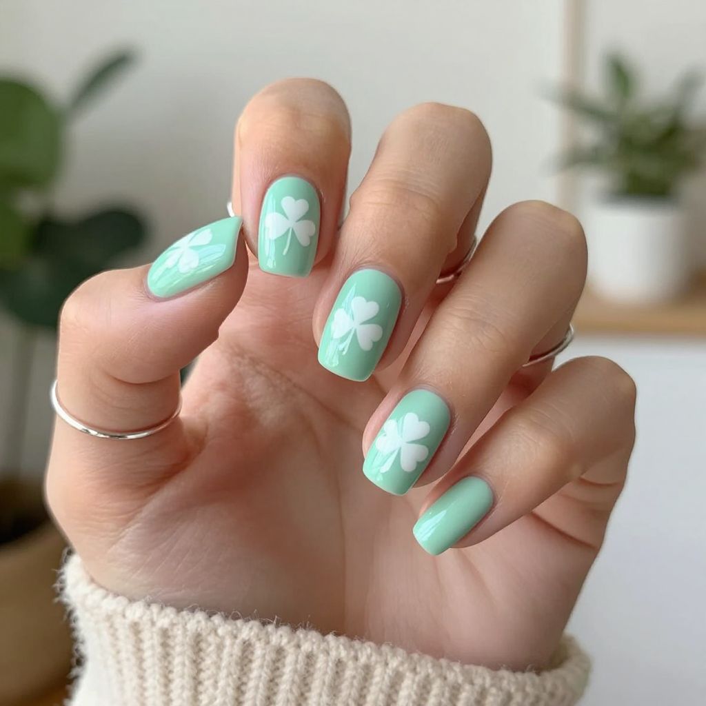 White Clover Over Mint Green Base