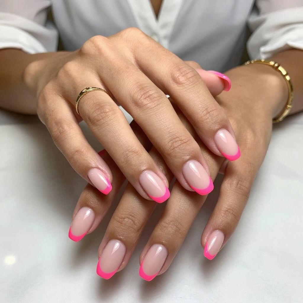 Neon Hot Pink French Tips
