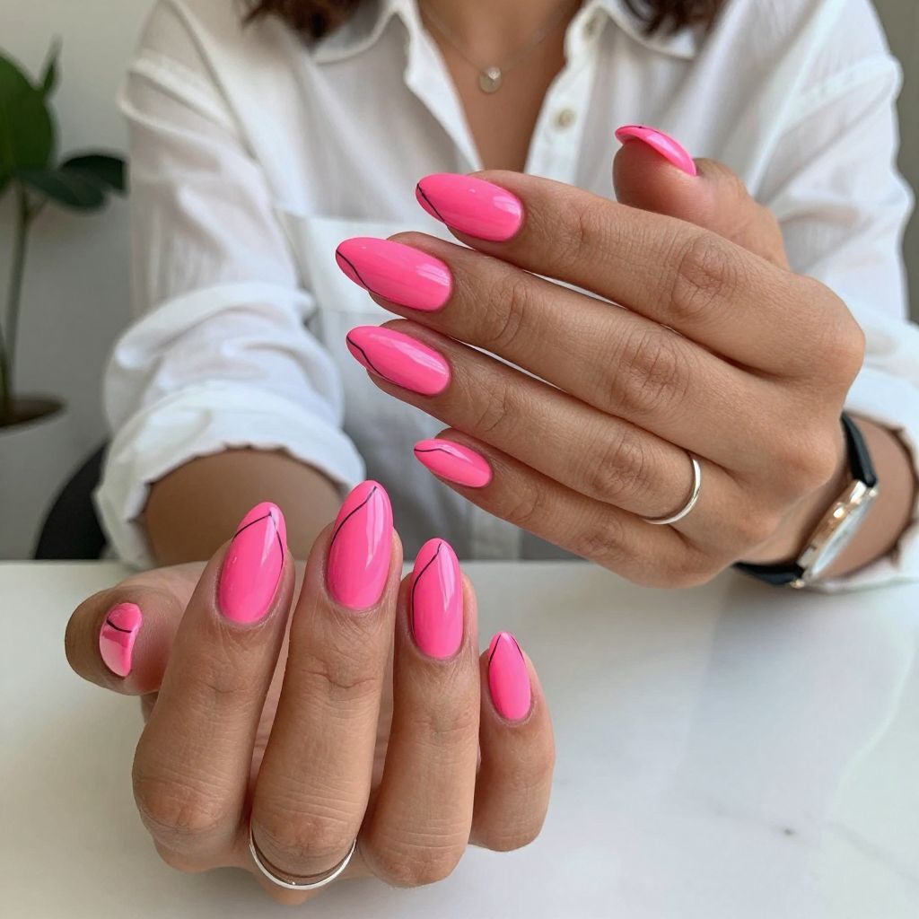 Hot Pink Neon with Black Geometric Lines