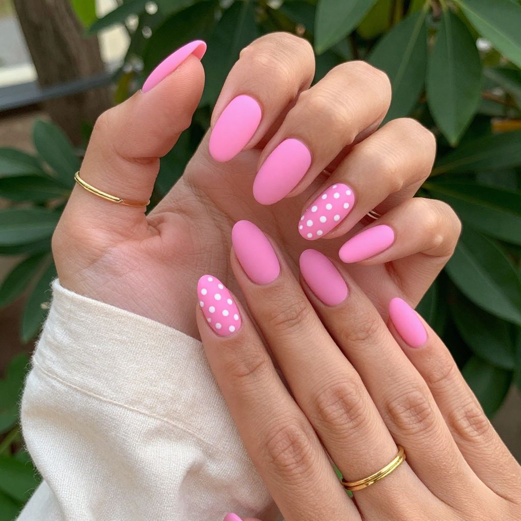 Hot Pink Matte with White Polka Accents