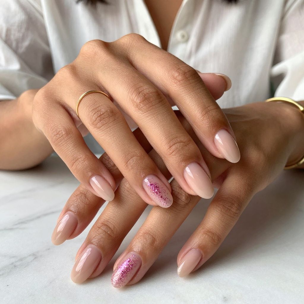Hot Pink Glitter Cuticle Detail