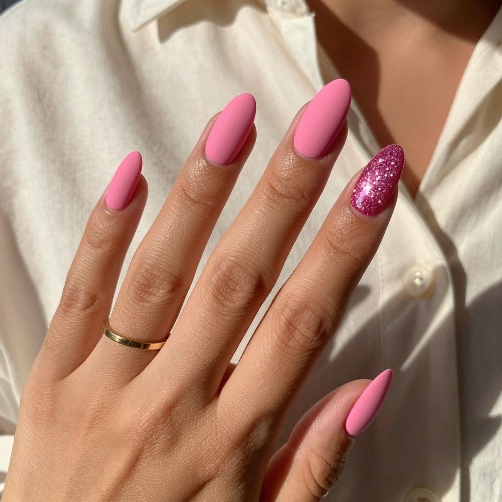Hot Pink Matte with Glitter Accent