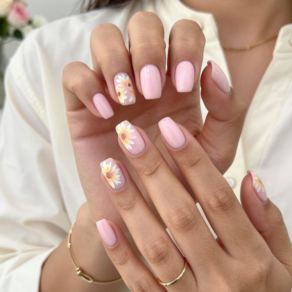 Pastel Sunflowers on Soft Pink