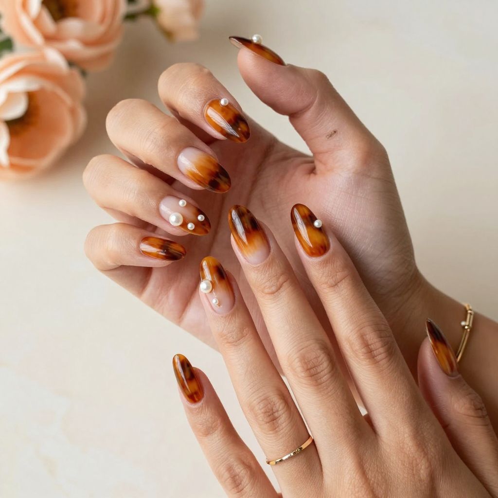 Tortoise Shell with Tiny Pearls
