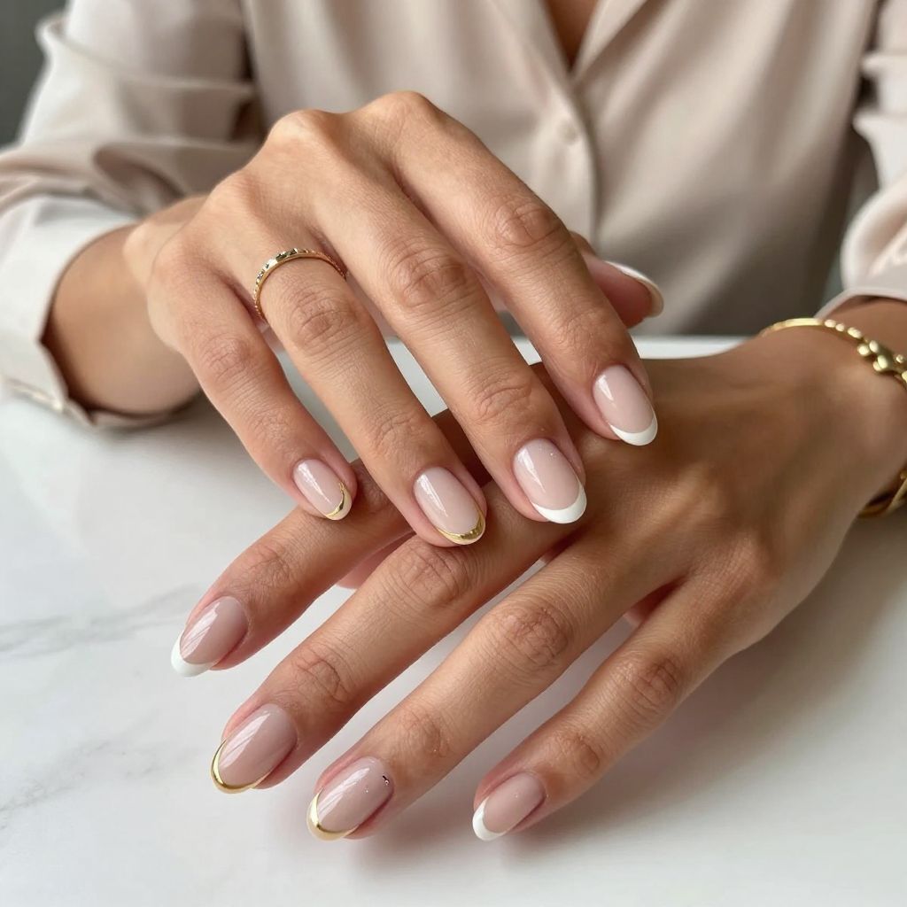 Barely-There Nude French With Gold Tips
