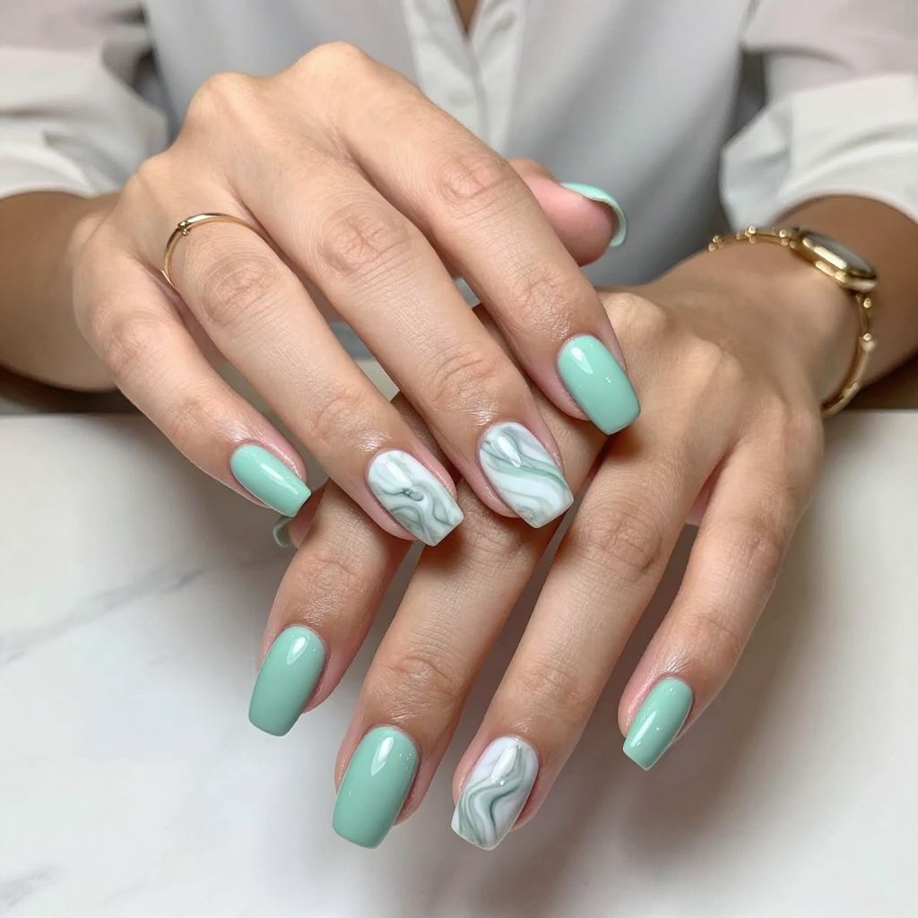 Seafoam Green with White Marble Accent
