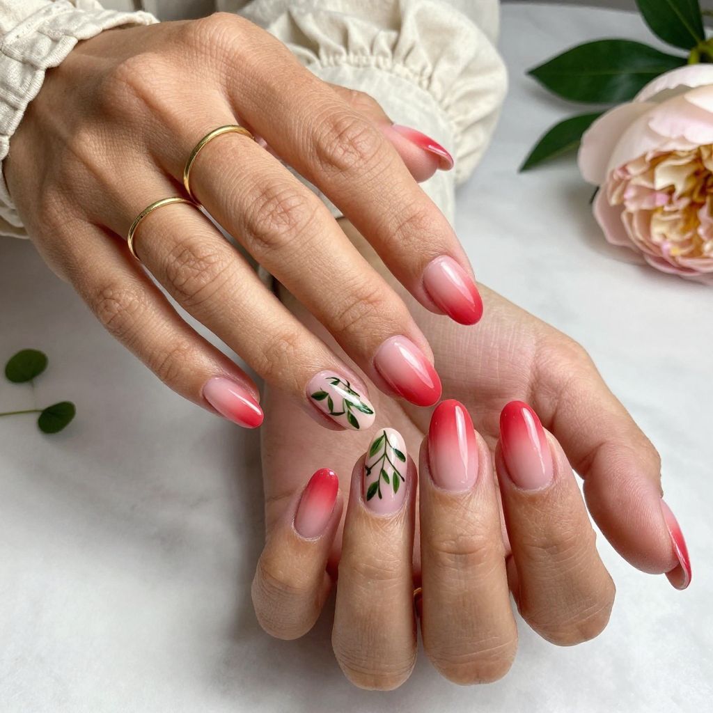 Subtle Watermelon Gradient With Leaf Motif