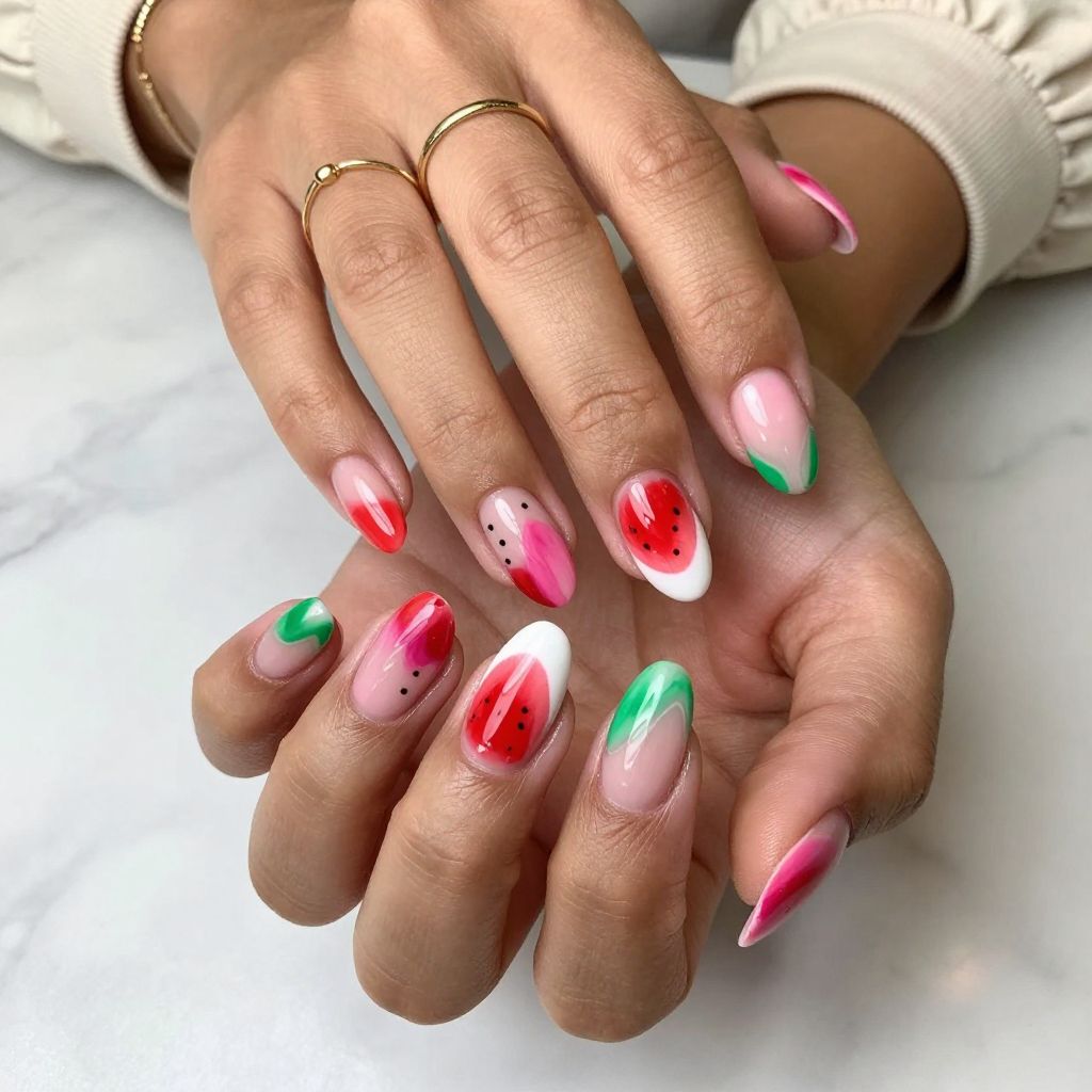 Watermelon Abstract Art Nails