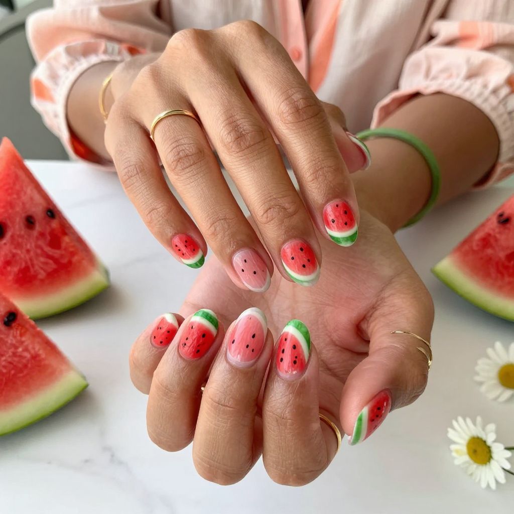 Juicy Watermelon Chunk Nails