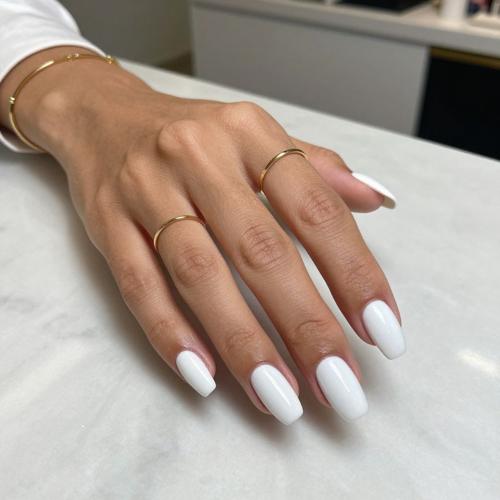 Classic Glossy White Coffin Nails