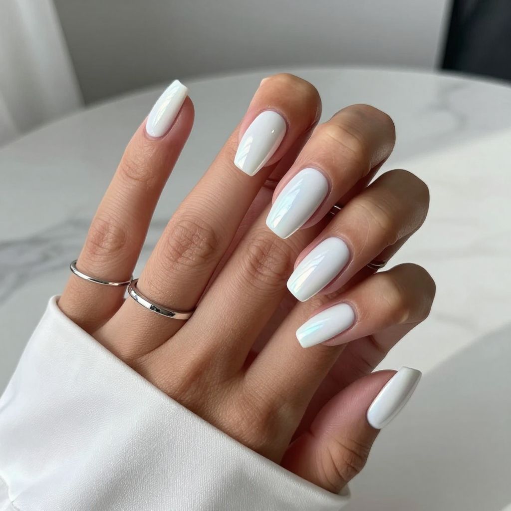 Icy White Chrome Acrylic Nails