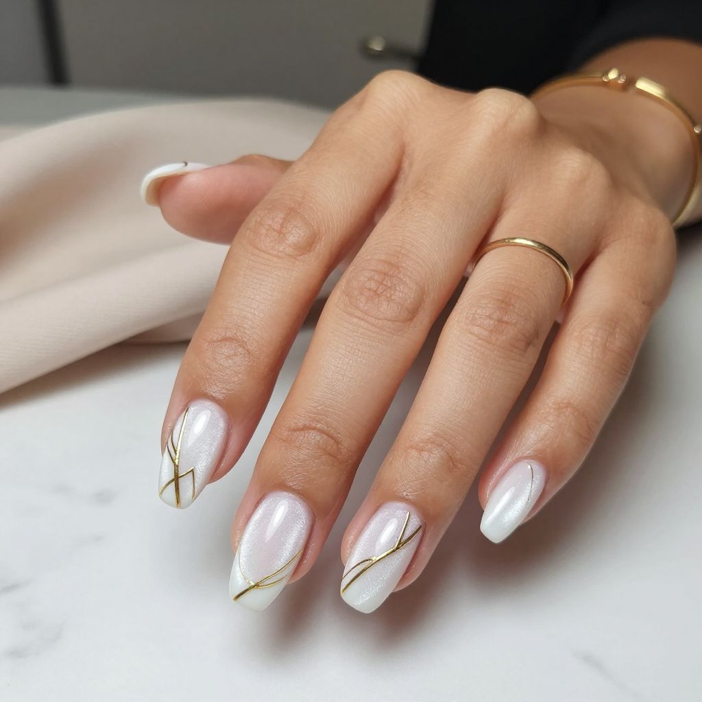 Clean White Cat Eye with Gold Wire Art