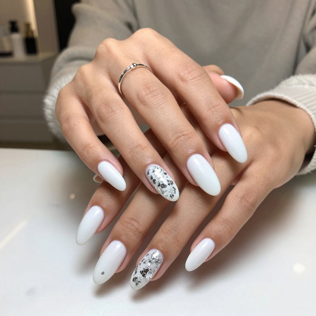 White Cat Eye with Silver Foil Flakes