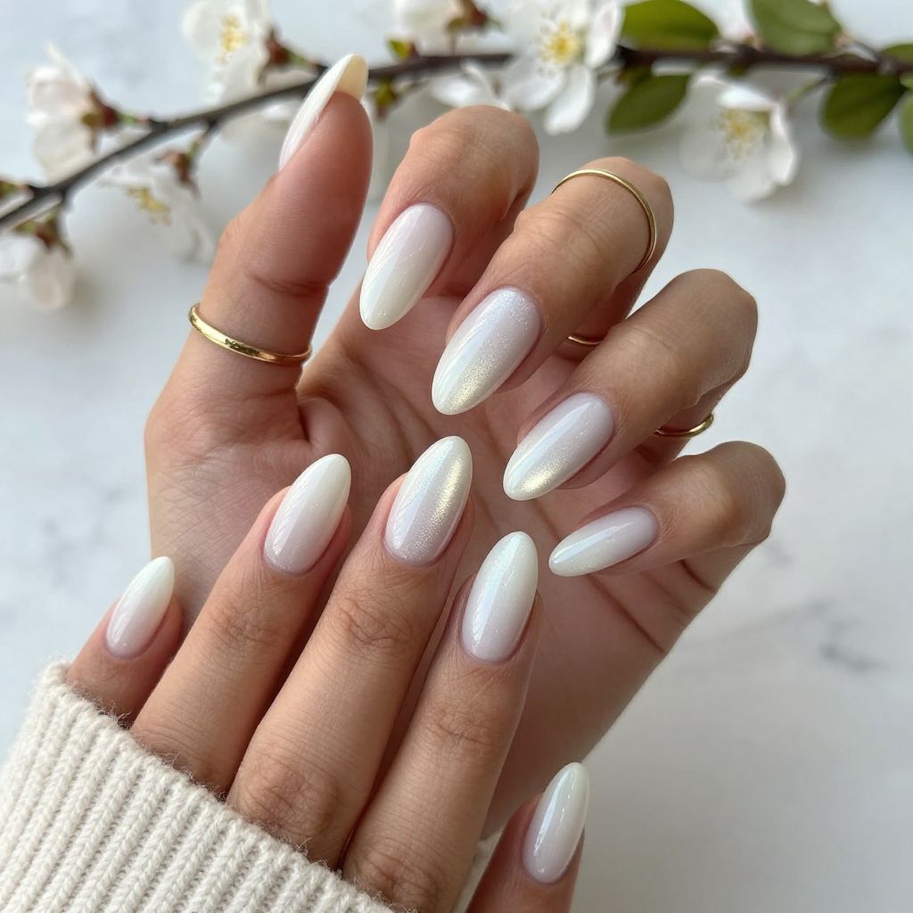 Ombre Glow White Cat Eye Nails