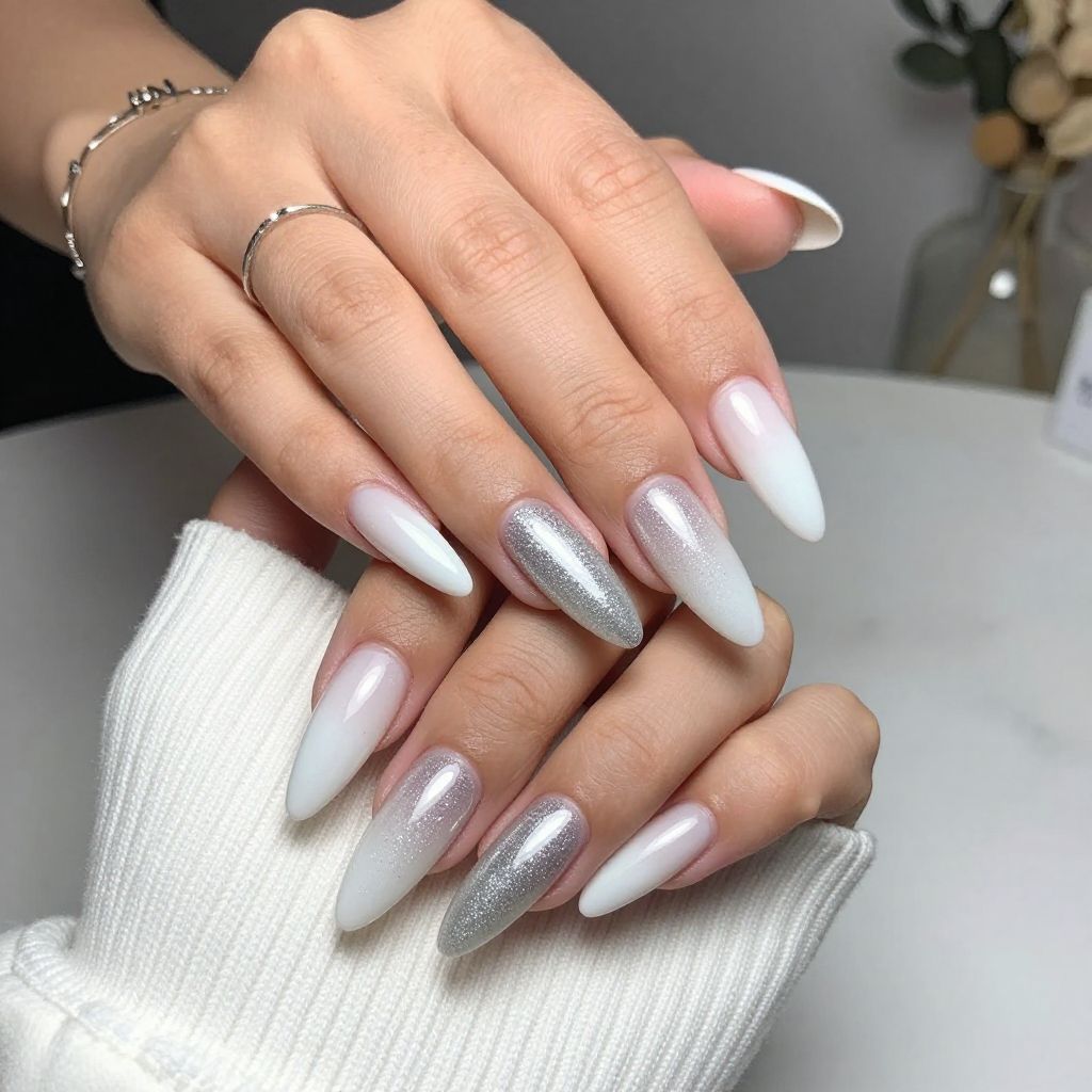 Frosty Silver Glitter Fade Over White