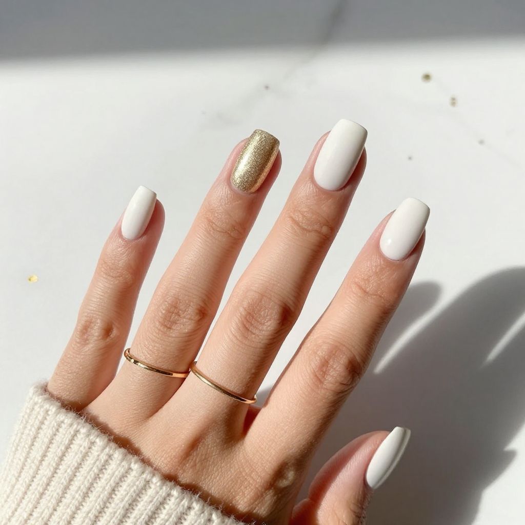 White Matte With Gold Glitter Gradient