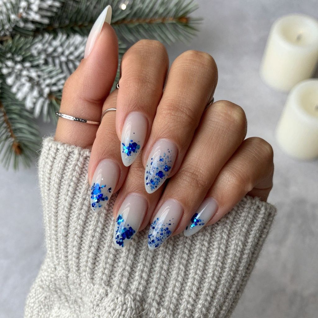Frosted White with Blue Glitter Piecing