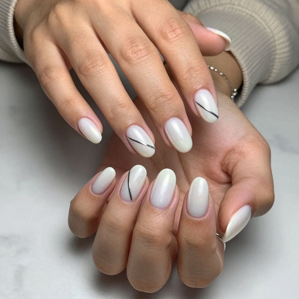 Pearl-White Gloss with Silver Stripes