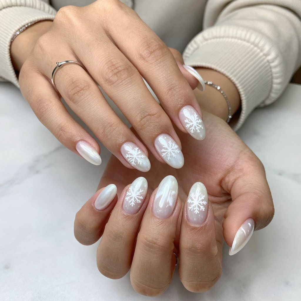 Pearl White with Matte Snowflake Silhouettes