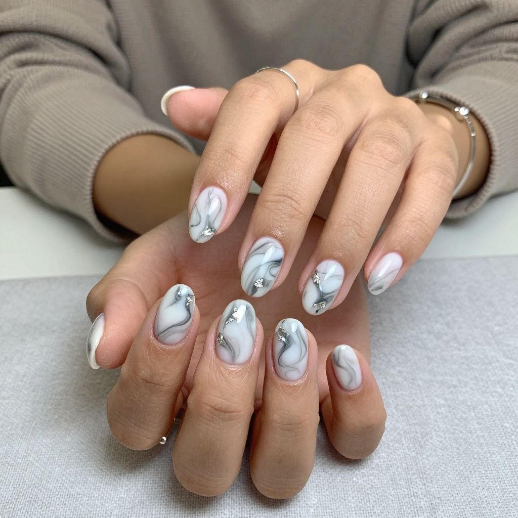 Marbled White and Gray with Silver Foil Accents