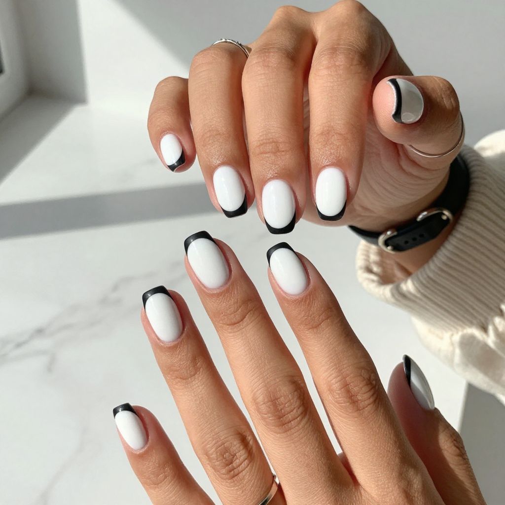 Pure White High Gloss with Matte Black Half Moons