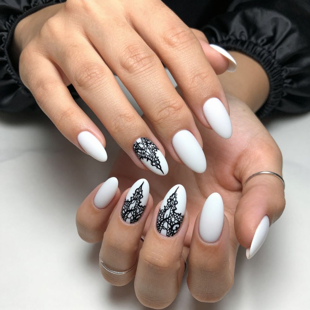 Matte White with Black Lace Detailing