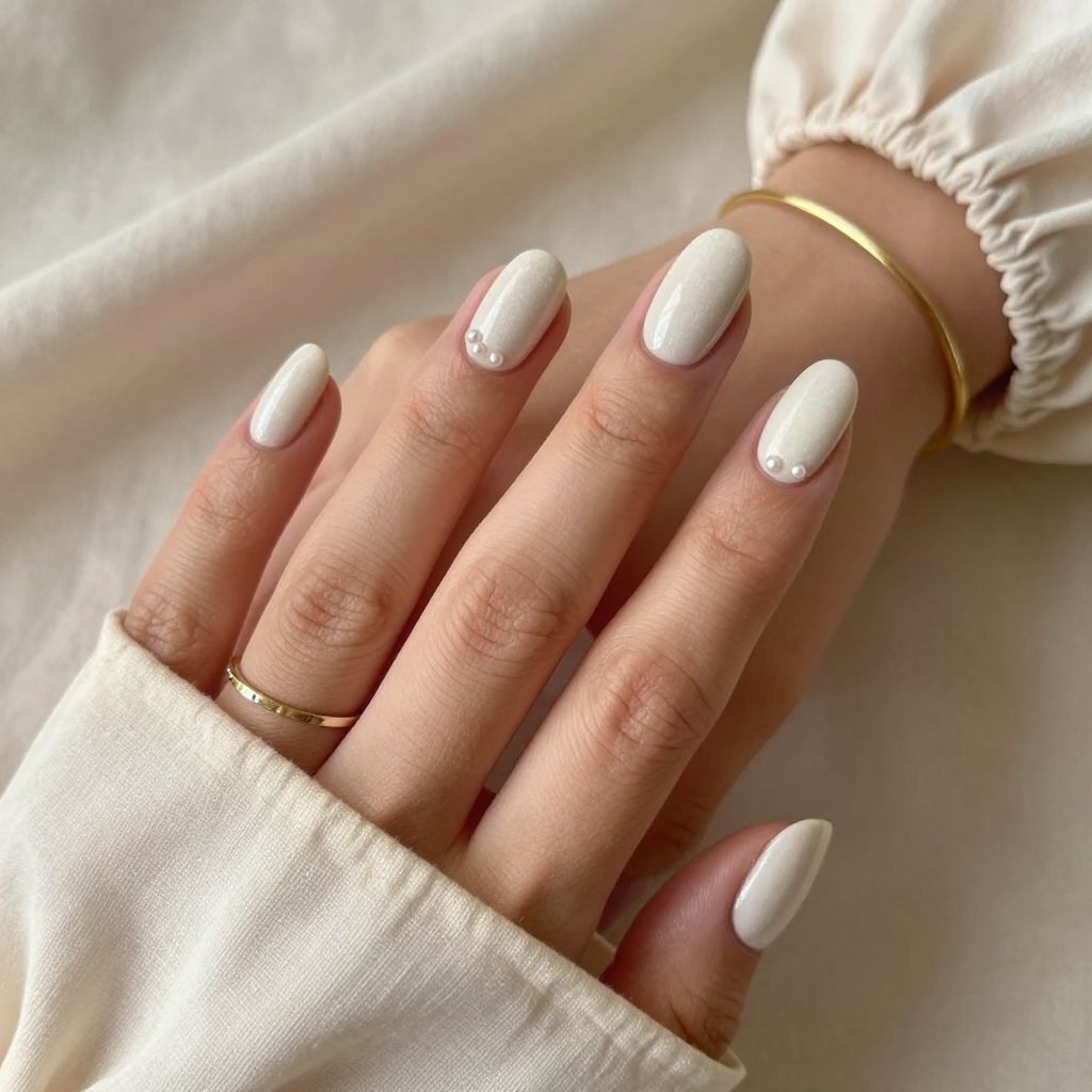 Textured Ivory White with Pearl Embellishments
