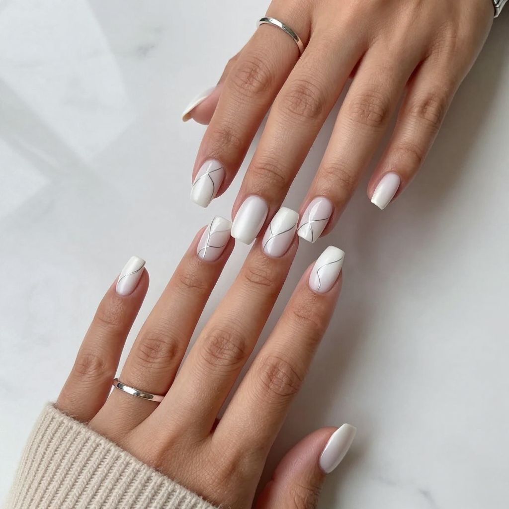 White Satin Finish with Delicate Silver Lines