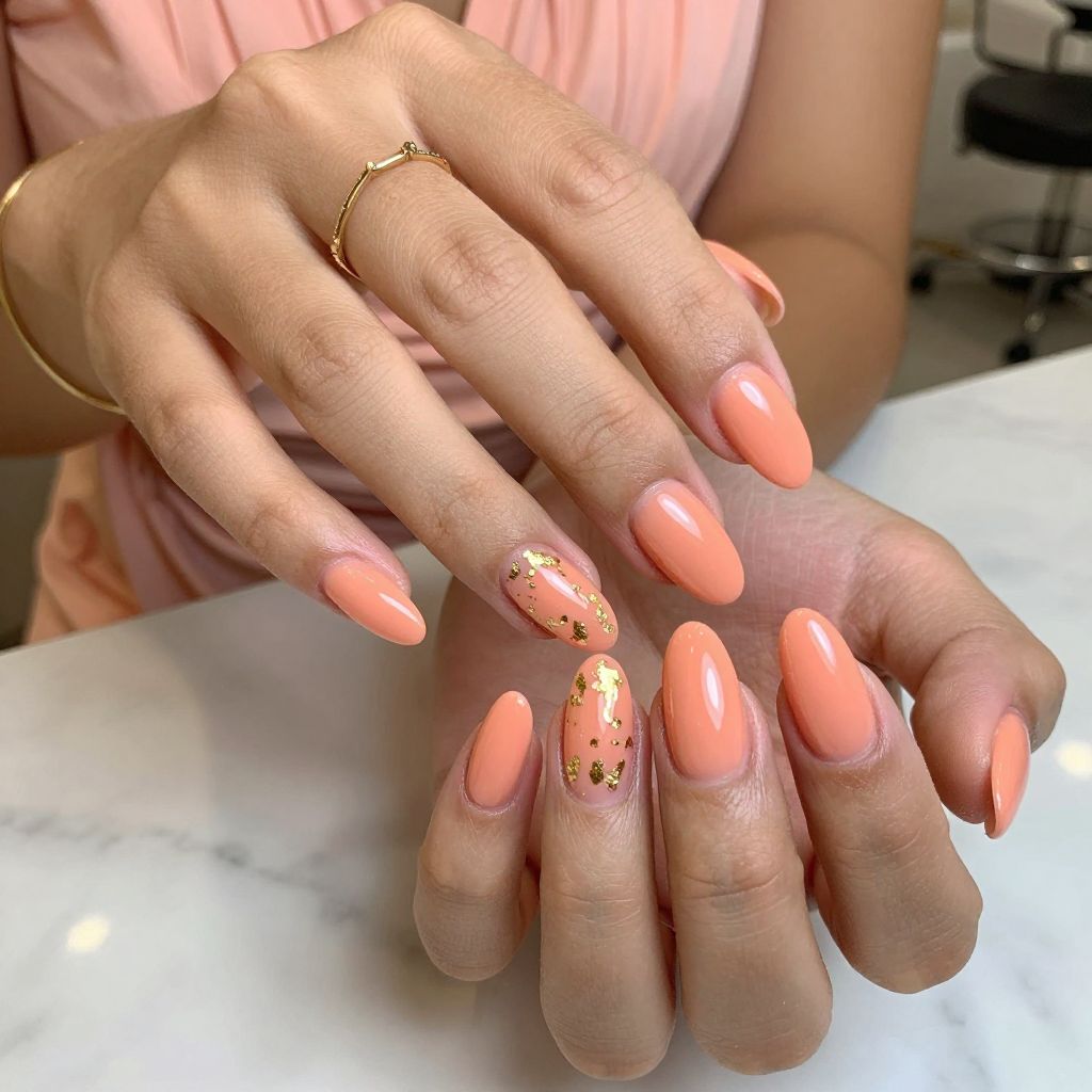 Peachy Coral Glow with Gold Foil