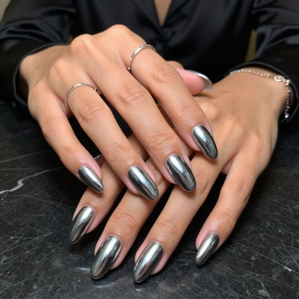 Black Mirror Chrome Coffin Nails