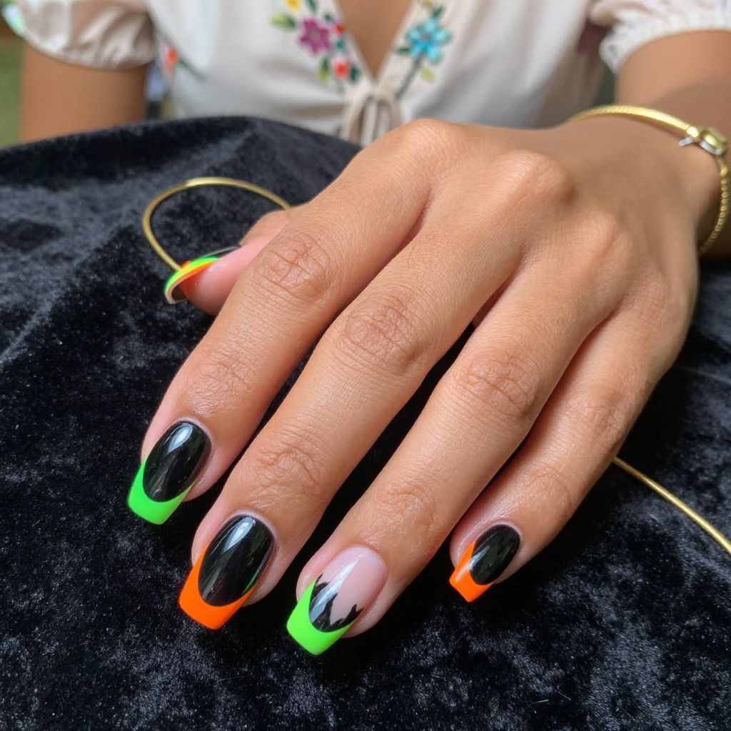 Black Coffin Nails with Neon Edge
