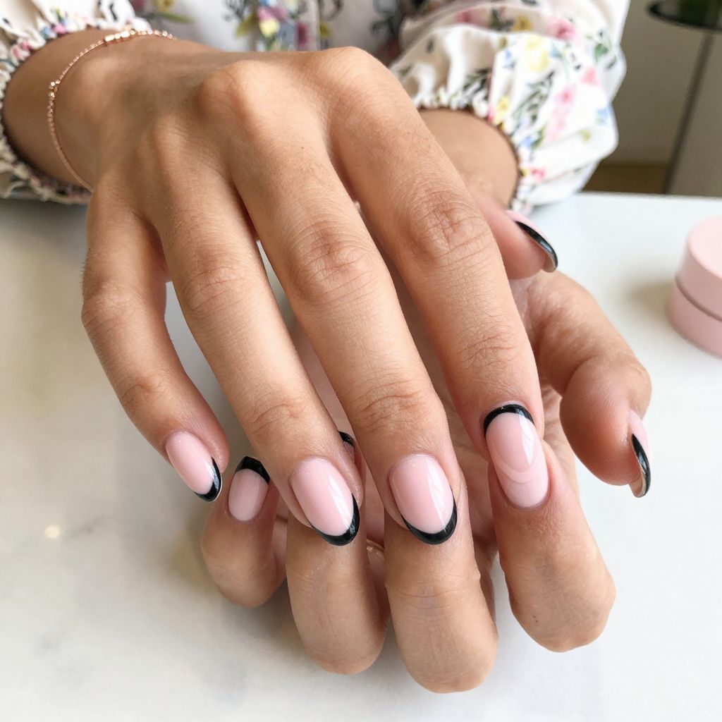 Soft Pink Base with Black Chevron French