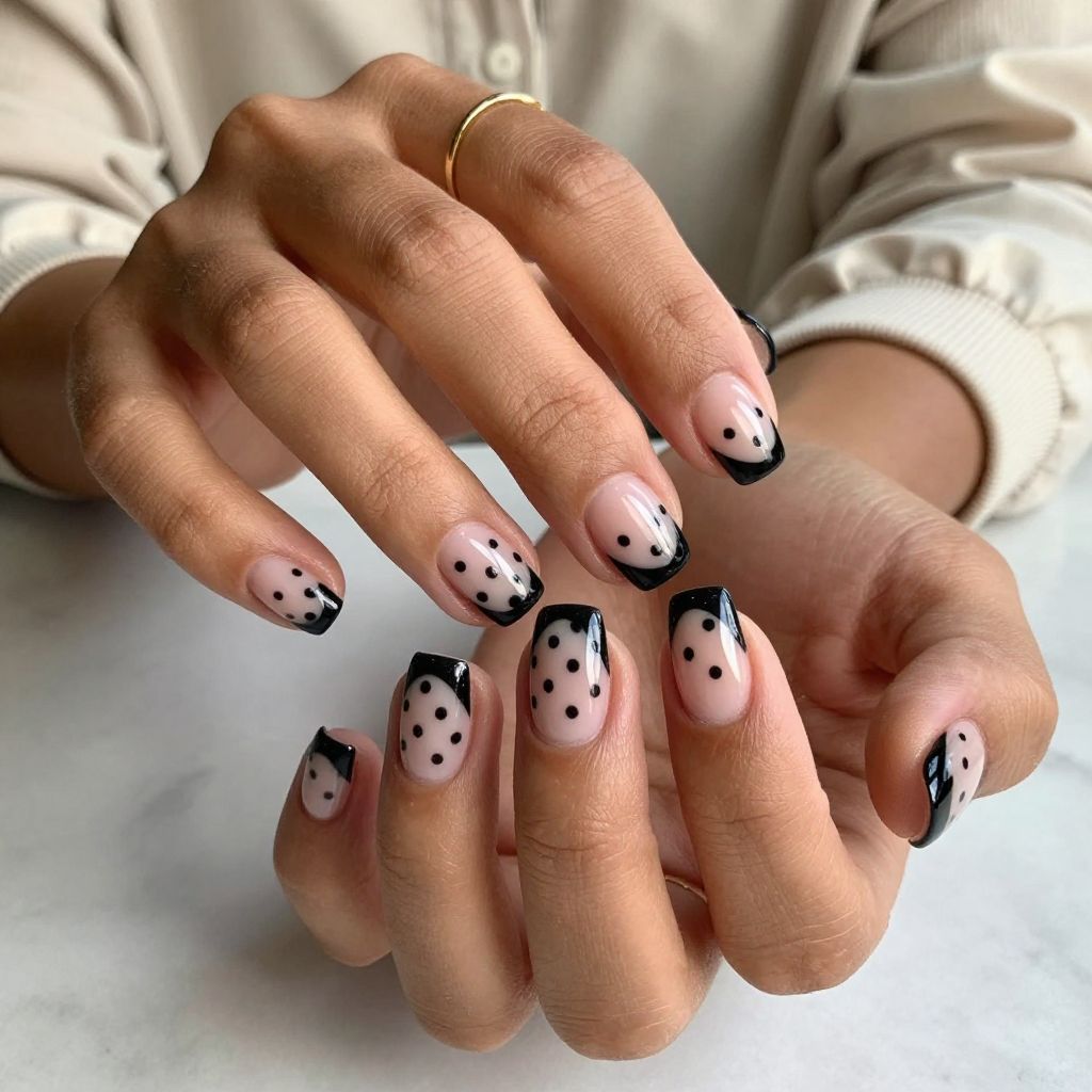 Black Tips with Matte Polka Dot Overlay