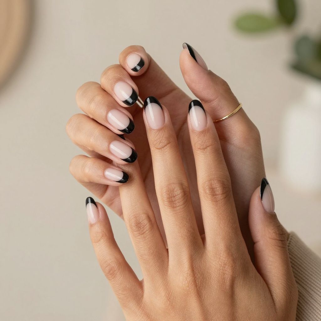 Black Tips on Natural Shaped Nails