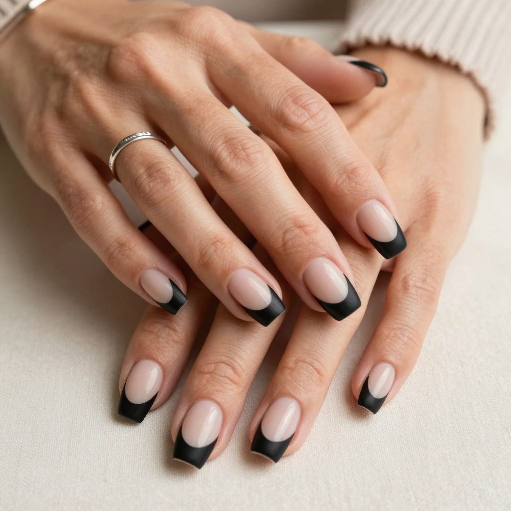Black Matte Tips with Glossy Nude Base