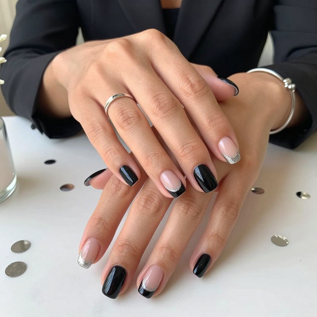 Half-Moon Black French with Glittery Accents
