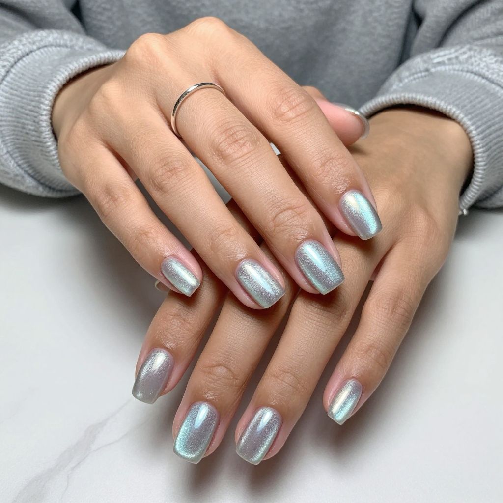 Icy Silver Cat Eyes with Holographic Hues