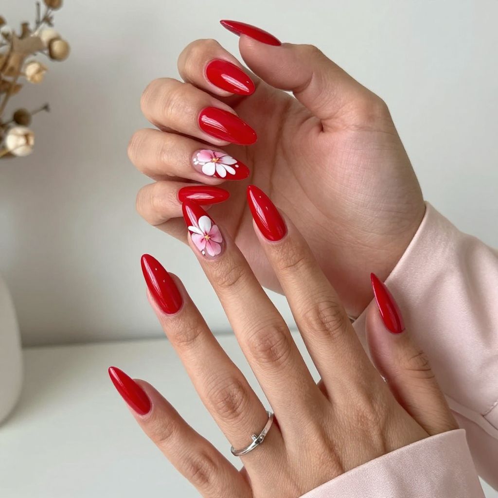 Cherry Red Stiletto with Floral Decals
