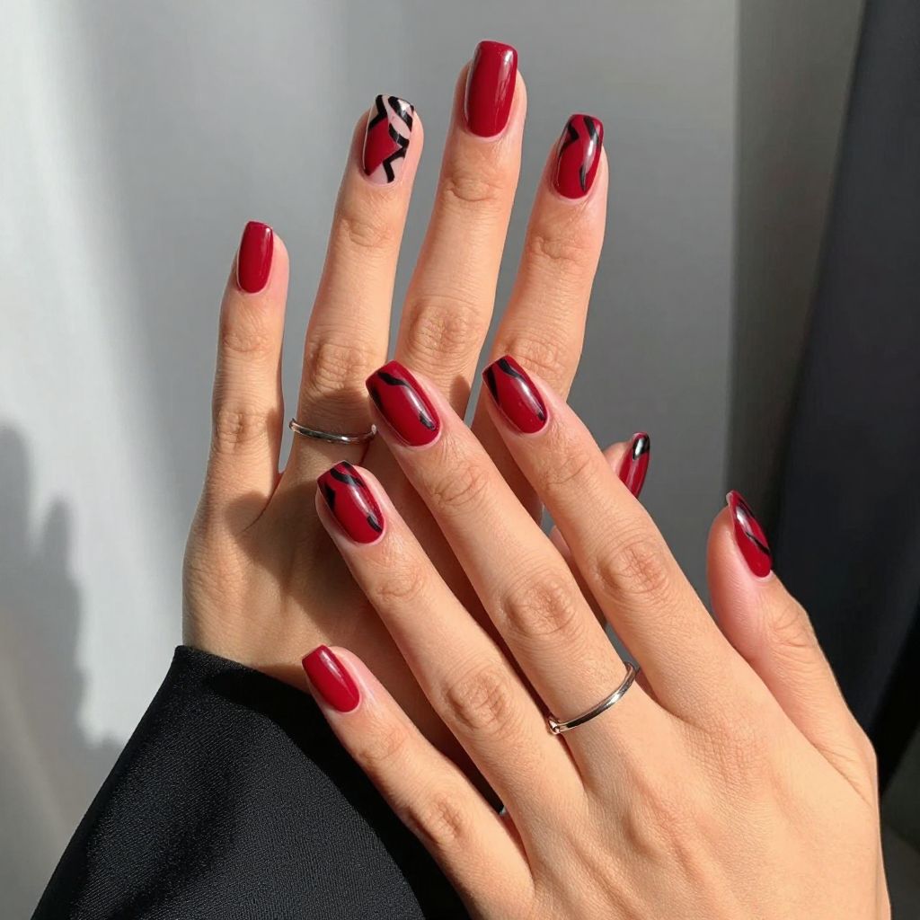 Cherry Red with Black Matte Chevron