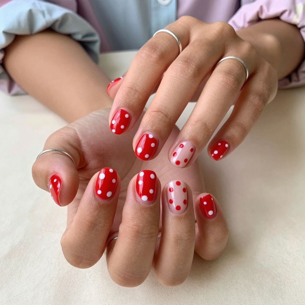 Cherry Red and White Polka Dots