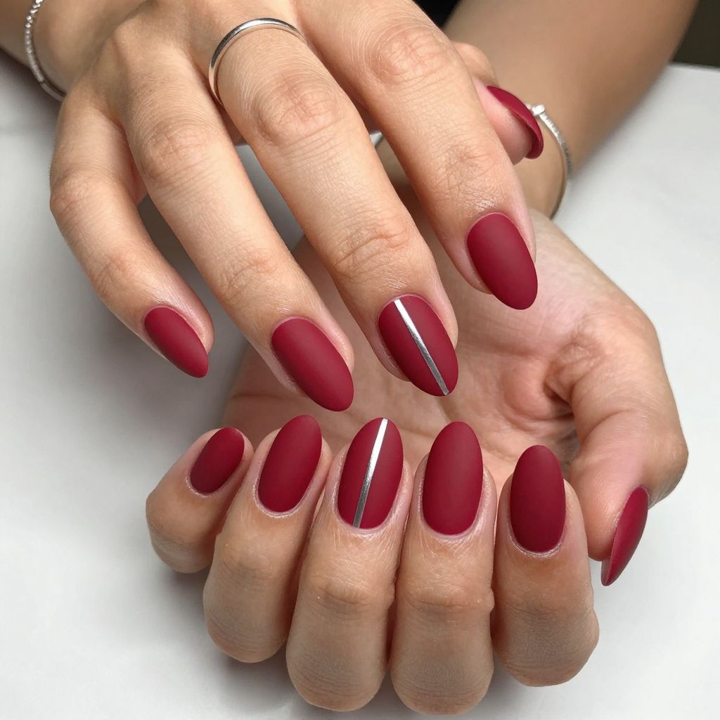Cherry Red Matte with Silver Stripe