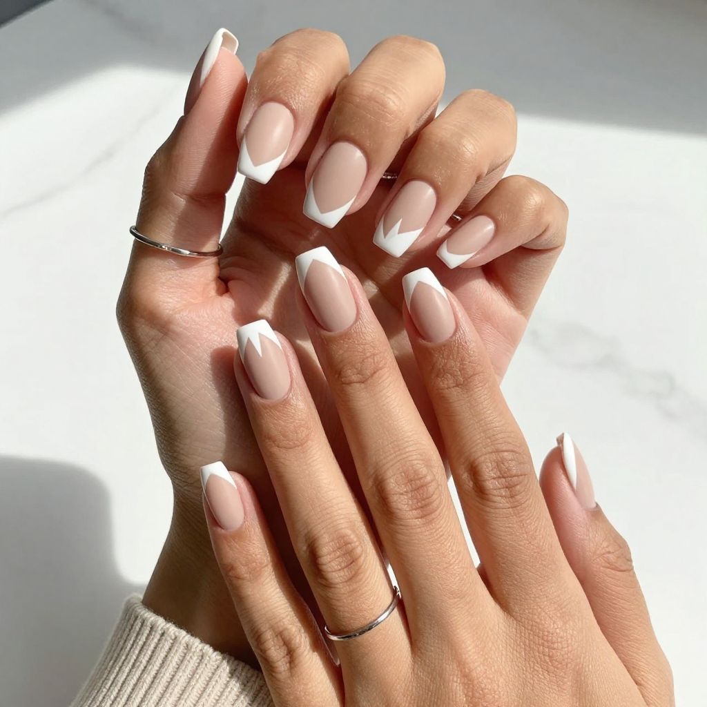 French Tips with Geometric Shapes