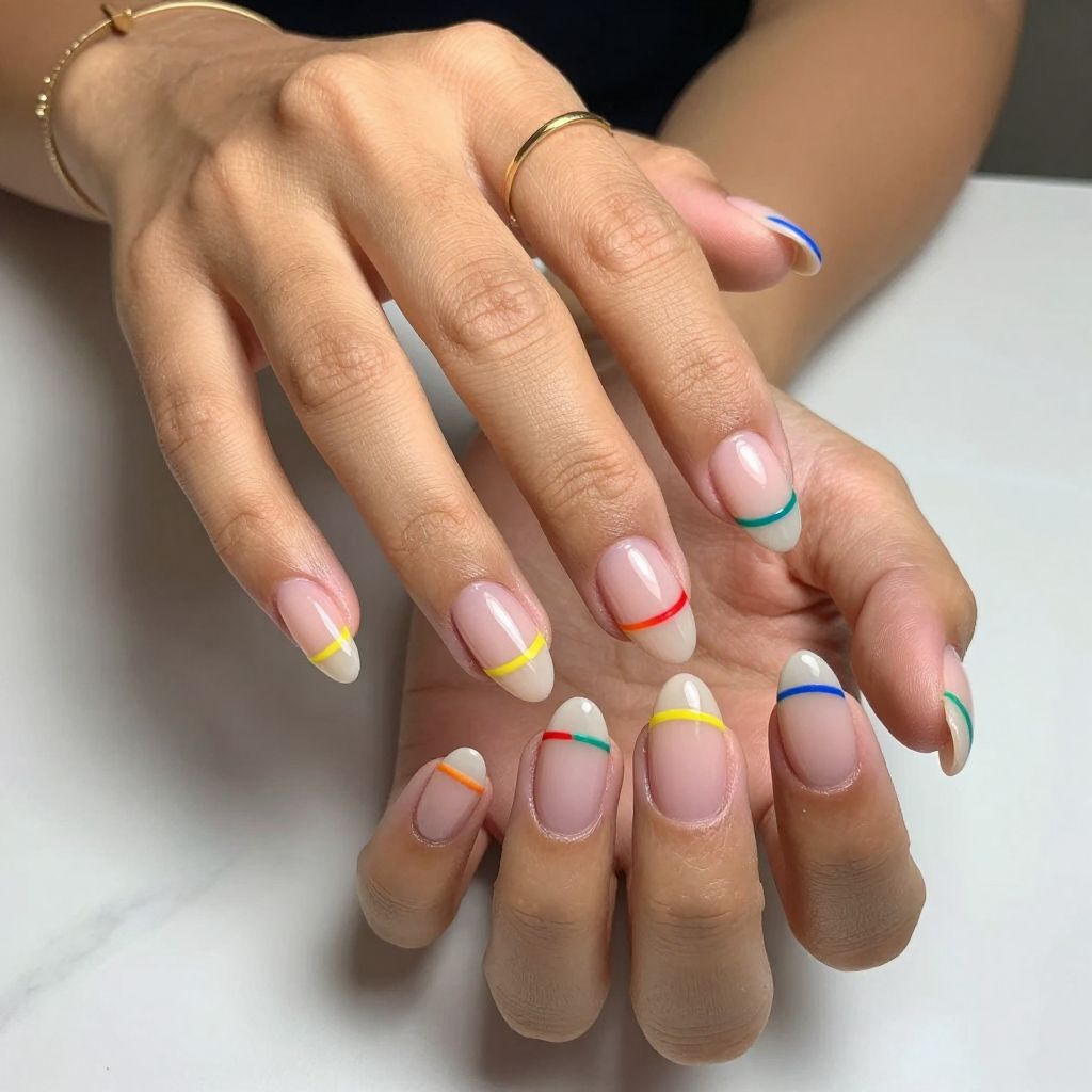 Clear French with Thin Colored Lines