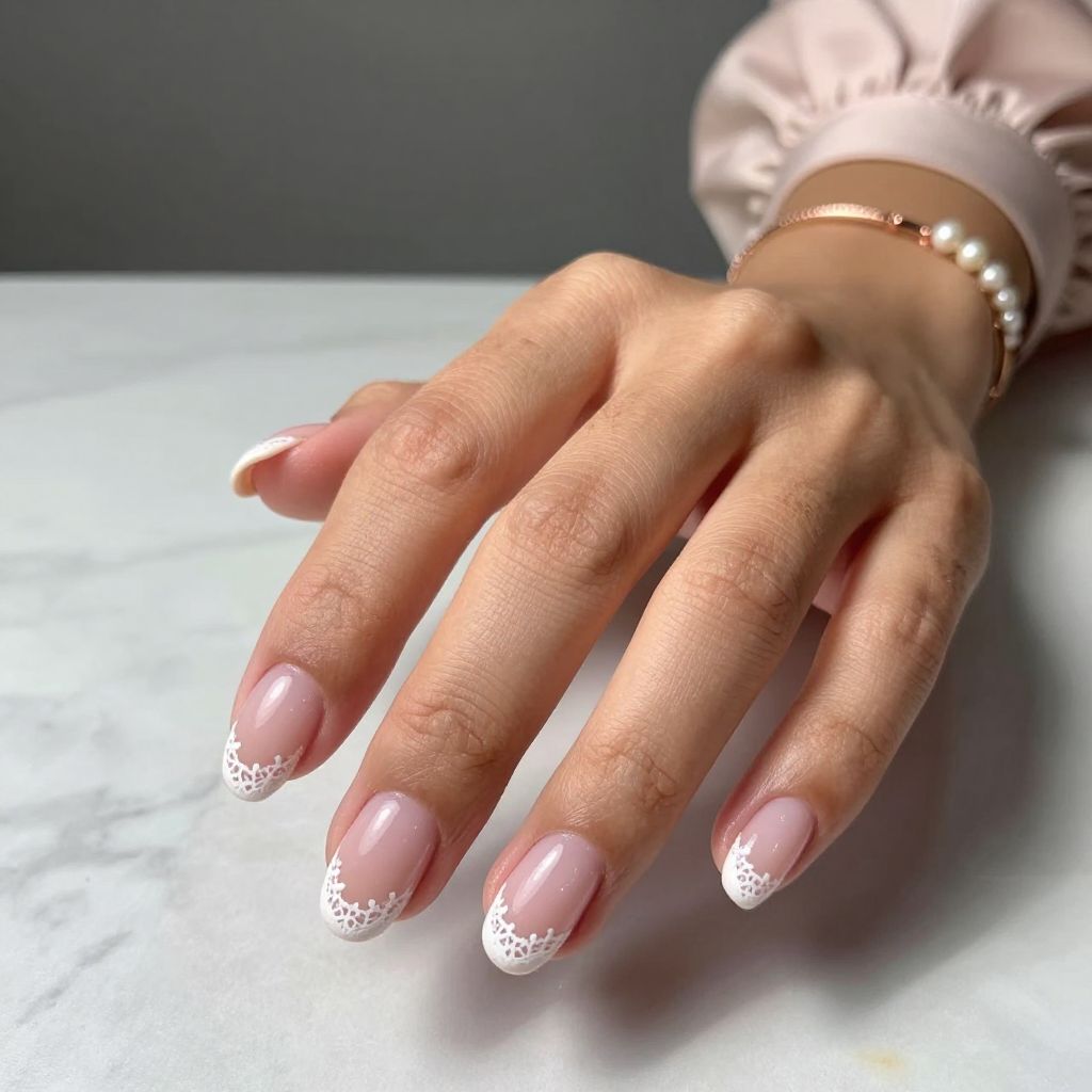Sheer Pink with Lace Detail Tips