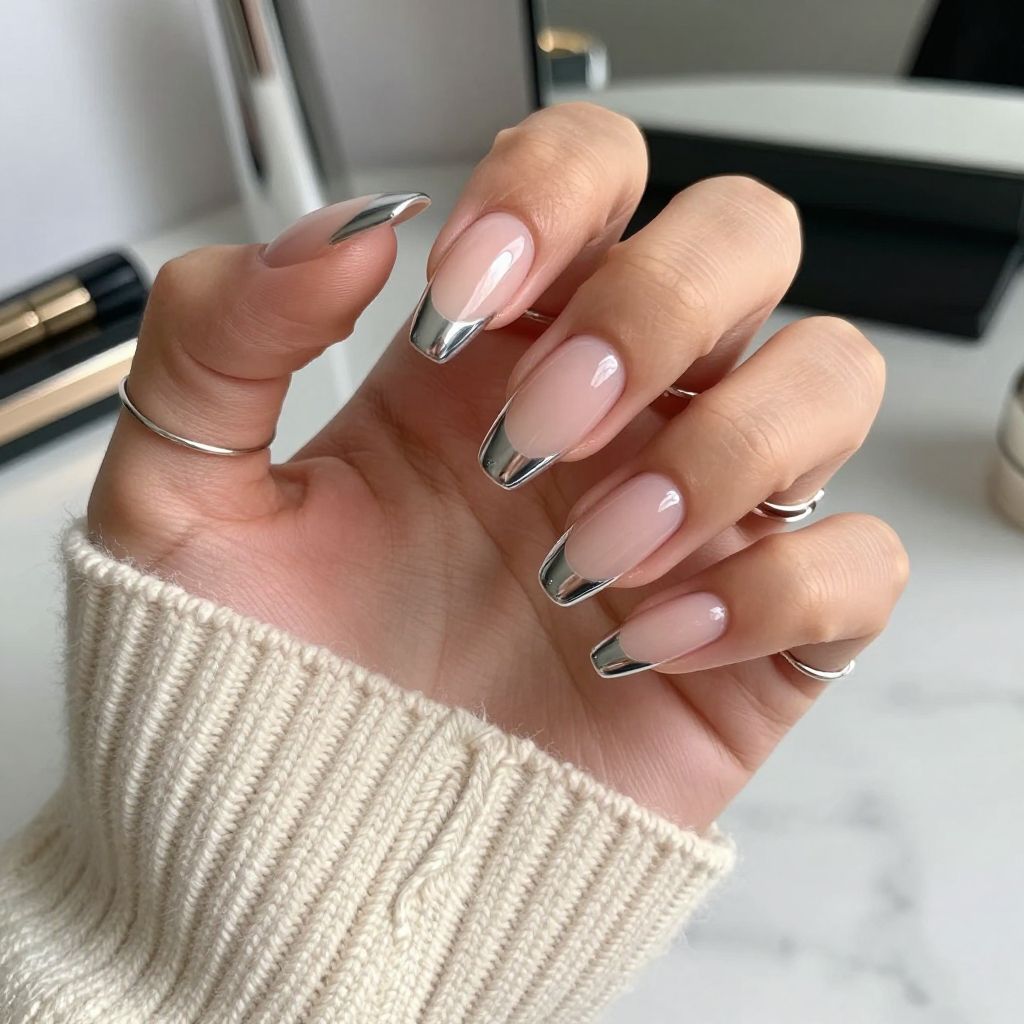 Chrome Silver French Tips