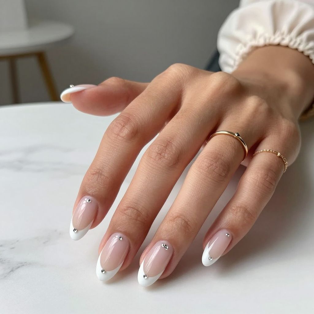 White Tips with Tiny Rhinestones
