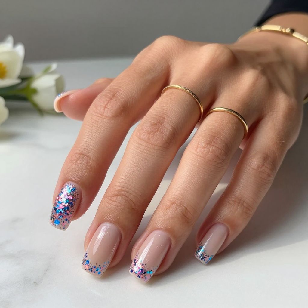 Glitter Bomb Blue and Pink Nail Design