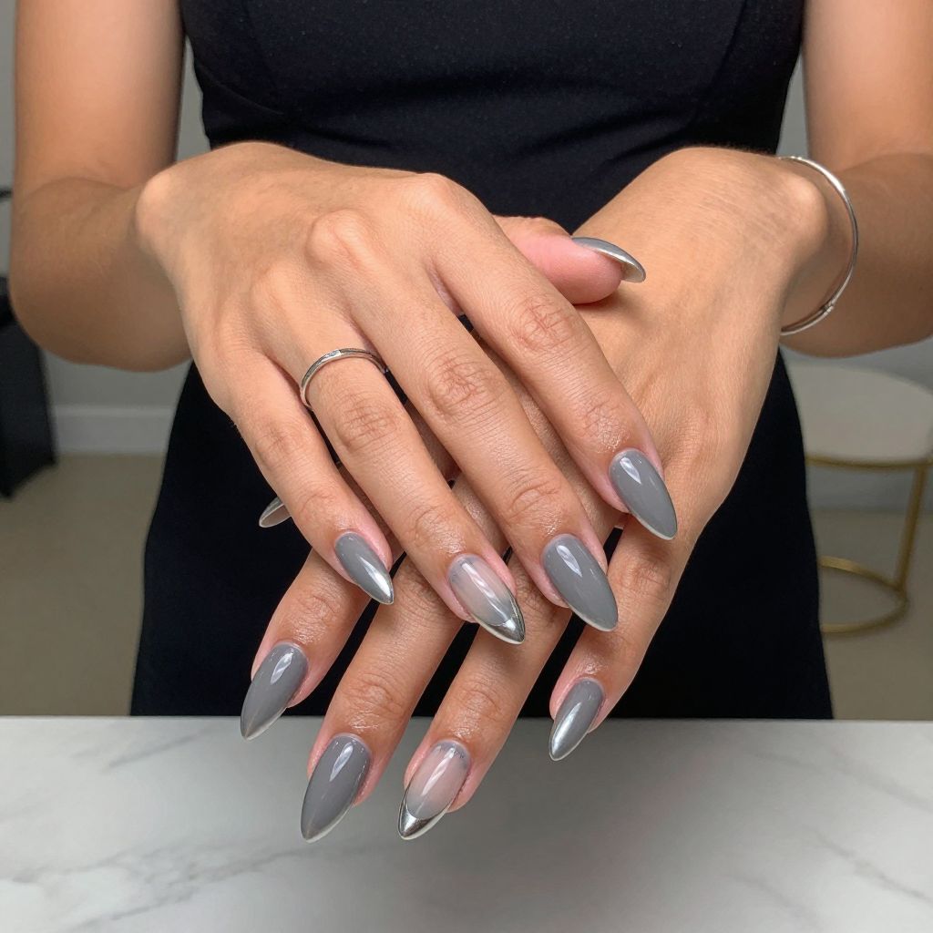 Smoky Ghost Nails with Metallic Tips