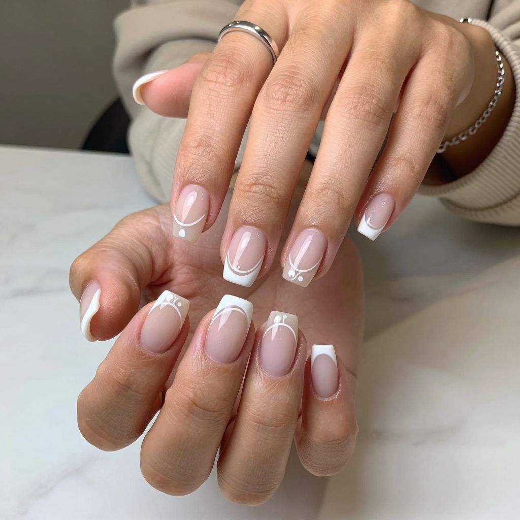 Clear Ghost Nails with White Line Art