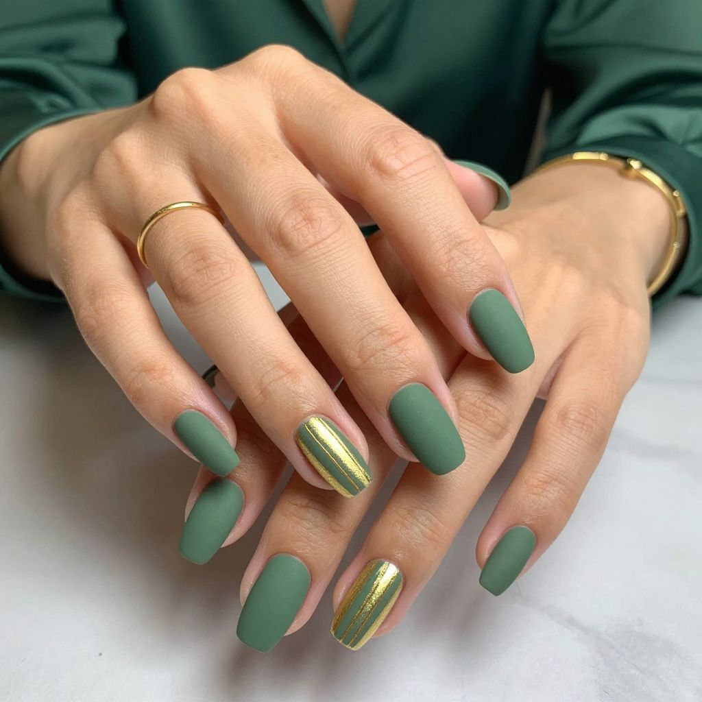 Dark Green Matte Base with Gold Foil Stripes